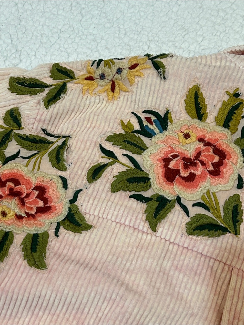 We The Free Dawn Break Pink Corduroy Jacket Medium Floral Embroidered Cotton - Picture 12 of 17